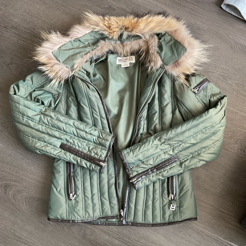 Michael Kors Green Fur Puffer Jacket